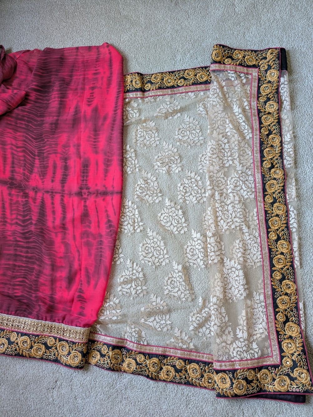 Pink and Cream Embroidered Border Women's Saree